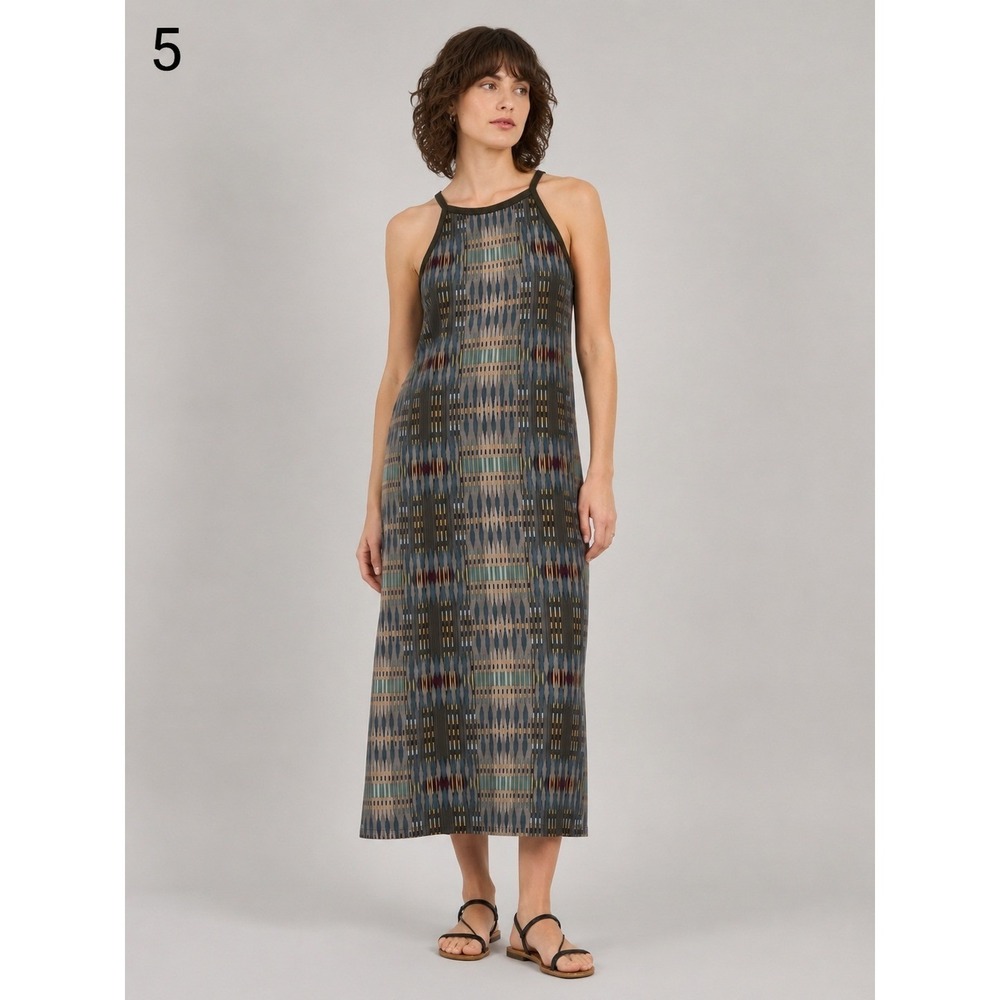 Prana Ardor Tank Dress‎ Womens M Green Recycled Polyester Tribal Built in Bra